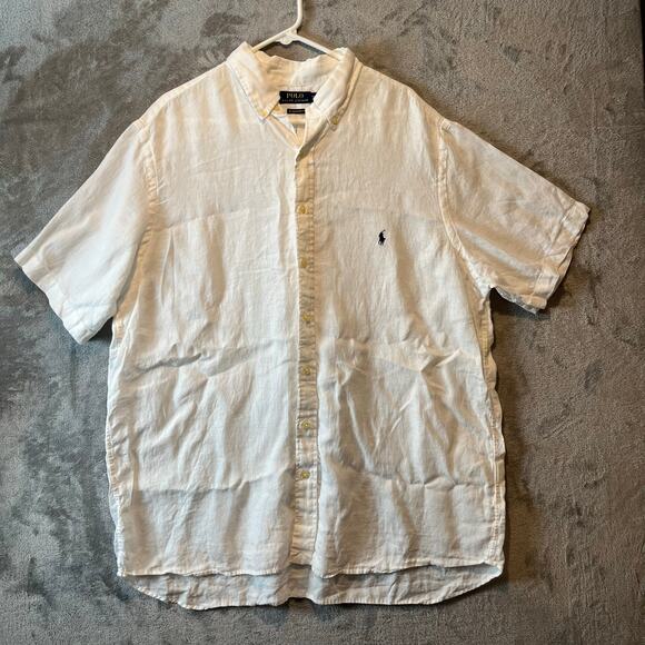 Polo Ralph Lauren Men’s White 100% Linen Button Up Size 1XB Untucked Fit - Picture 1 of 6